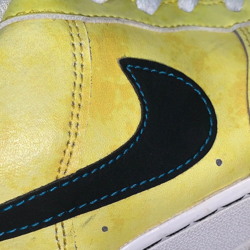 Nike Bright Yellow and Black peace love Air Force 1 Sneakers size 7y - Picture 8 of 8